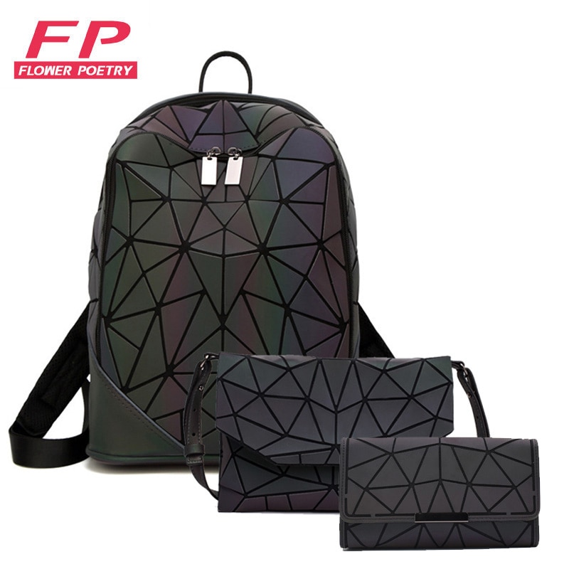 3pcs Set Women Backpack Holographic Luminous Ladies Back Pack School Backpacks For Teenage Girl Backpack Envelope Shoulder Bag