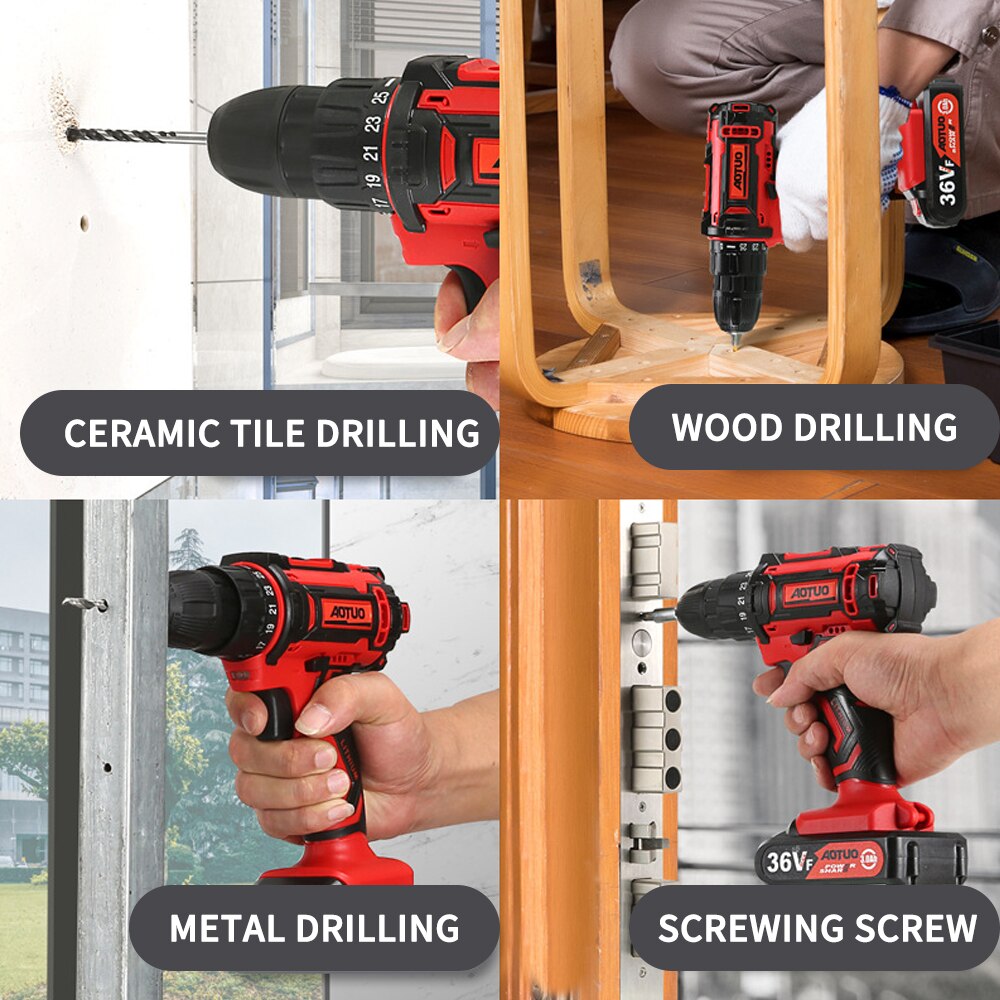 12V 18V 36V Accu Boormachine Elektrische Schroevendraaier Mini Wireless Power Driver Dc Lithium-Ion Batterij