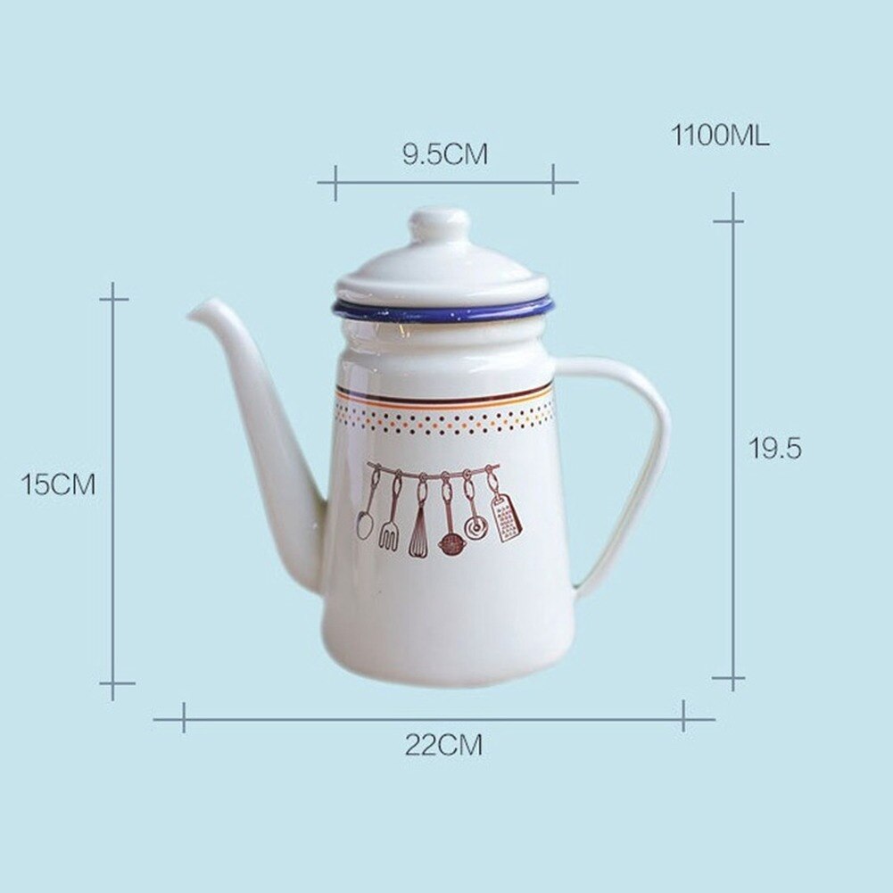 1100ML Japanese Pour Over Drip Coffee Kettle Enamel Heatable Water Tea Pot Pitcher Cafetera Barista Milk Jug For Induction Gas