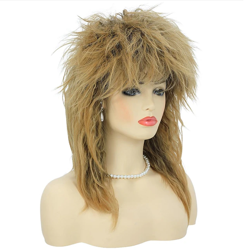 HAIRJOY Synthetic Hair 80s Tina Diva Costume Wig for Women Big Blonde Rocker Mullet Wigs Glam Punk Rock Rockstar Cosplay Wig