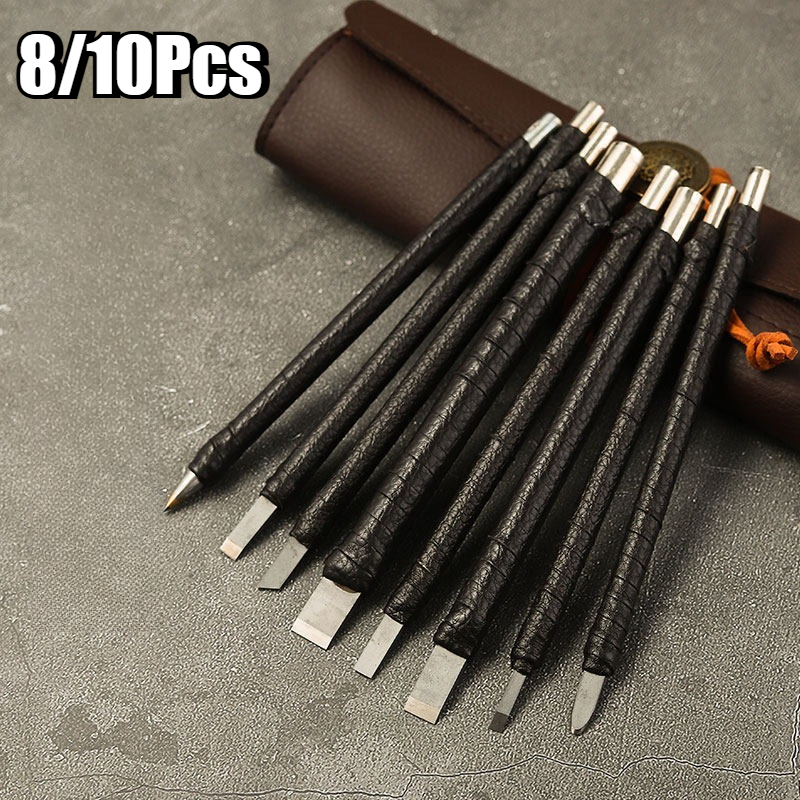 8/10Pcs Tungsten Steel Stone Carving Hand Tools Set Stone Carving Chisel Set Woodworking Carving Hand Tool Set