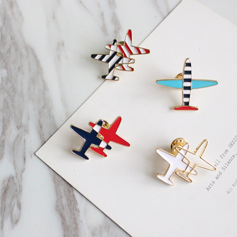 Sieraden Retro Wilde Kraag Knop Pin Badge Metal Broche Pins Cartoon Streep Vliegtuigen Dubbele Planes Denim Revers 3.3x3.7cm