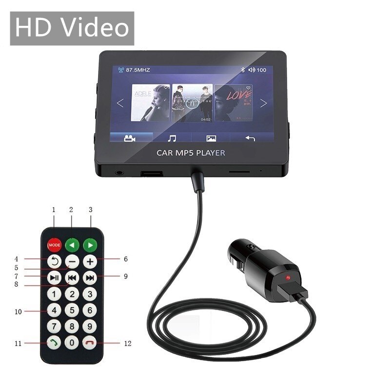 4.3 inch Car FM transmitter MP5 HD Video Player Multimedia Player Bluetooth 5.0 FM Radio with Remote Control Supports FM/USB/AUX