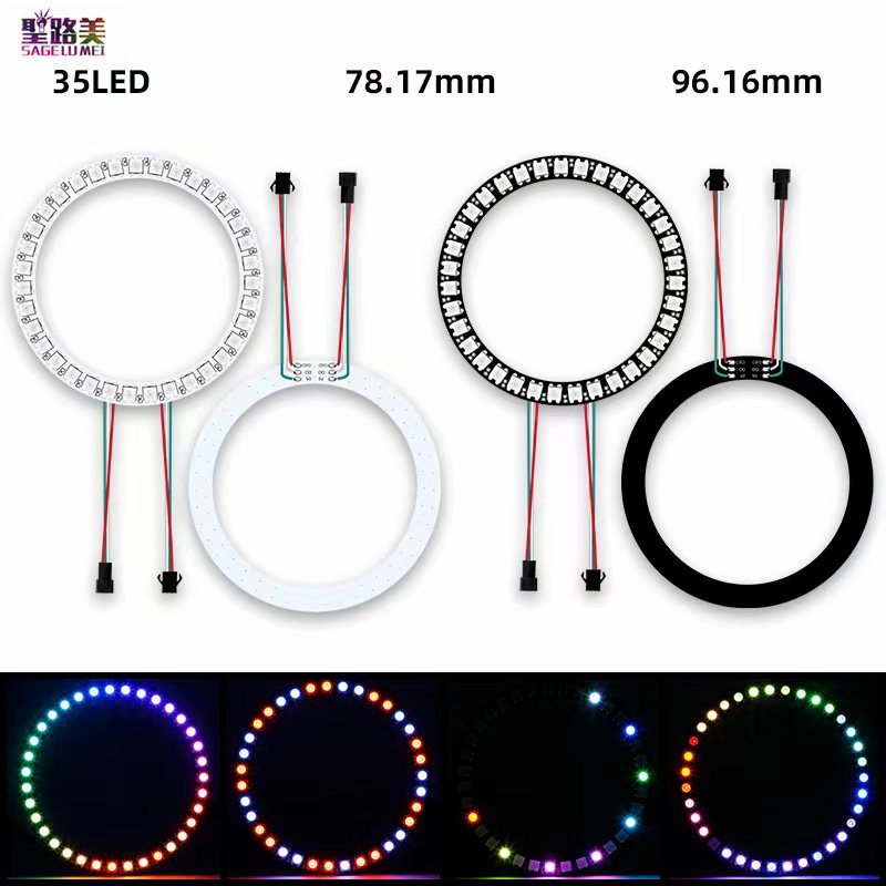 WS2812B LED Ring Lamp Addressable Pixel Light Full Color DC5V SMD 5050 Round Module RGB Lights 8/16/24/35/45 Bits For Arduino: black / changeable