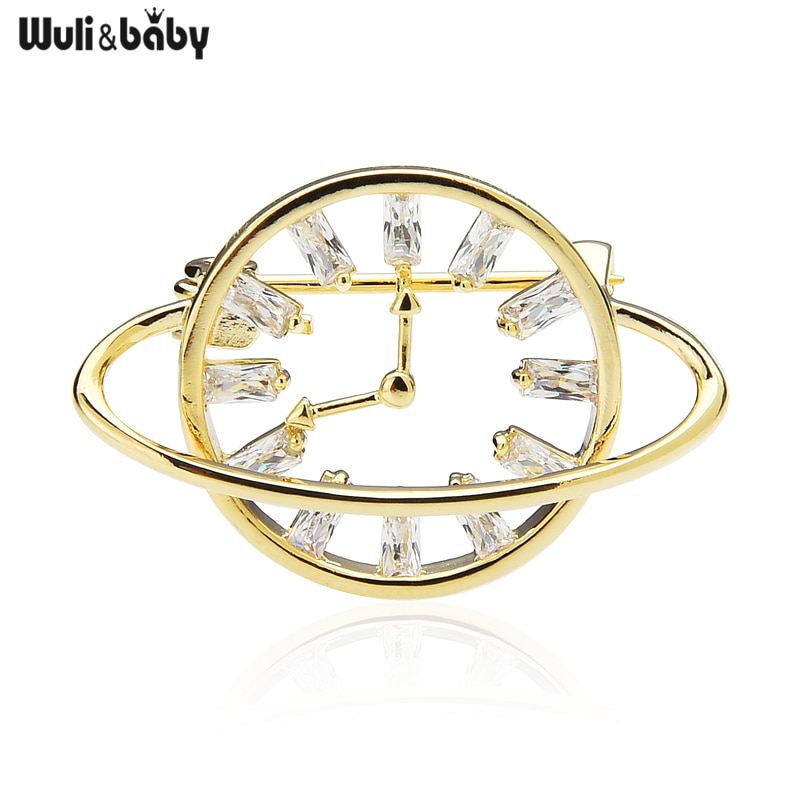 Wuli&baby Czech Rhinestone Clock Brooches For Women Exiquisite Global Party Office Brooch Pins