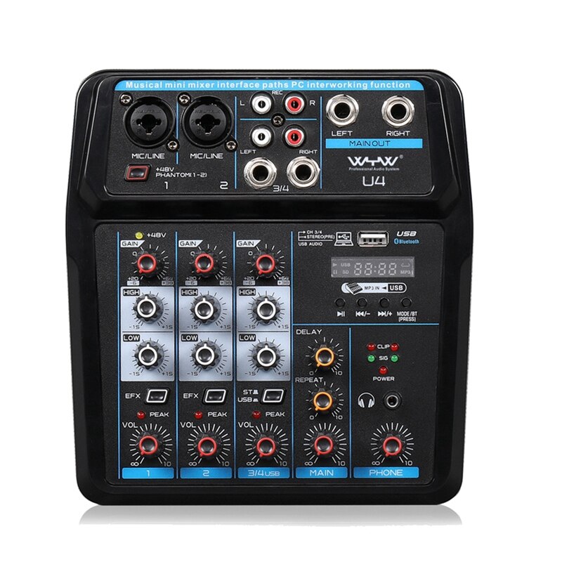 4-kanaals minimixer geluidskaart Audio DJ 16 digitale effecten