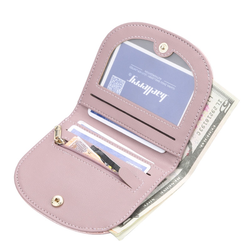 Baellery hasp leren damesportemonnee met korte rits, kleine portemonnee voor dames, slanke portemonnee, eenvoudige kaarthouder, mini-portemonnees voor dames