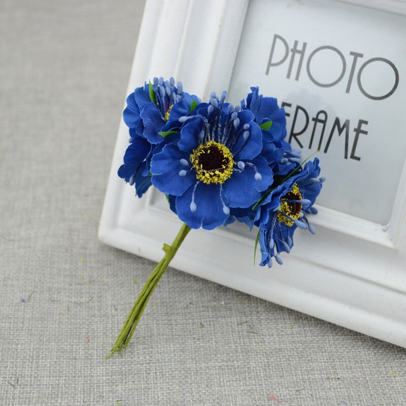 6 Stks/partij Cherry Blossom Kunstbloemen Trouwauto Vaas Voor Thuis Decoratie Bruid Boeket Handgemaakte Zijden Planten: Royal blue