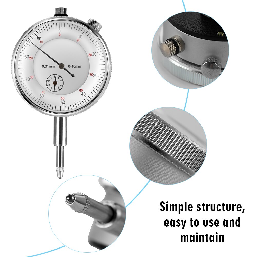 Waterproof Leverage Dial Indicator 0.8mm 10mm Range Shockproof Magnetic Stand Base Holder Dial Test Dial Comparator 0.01mm