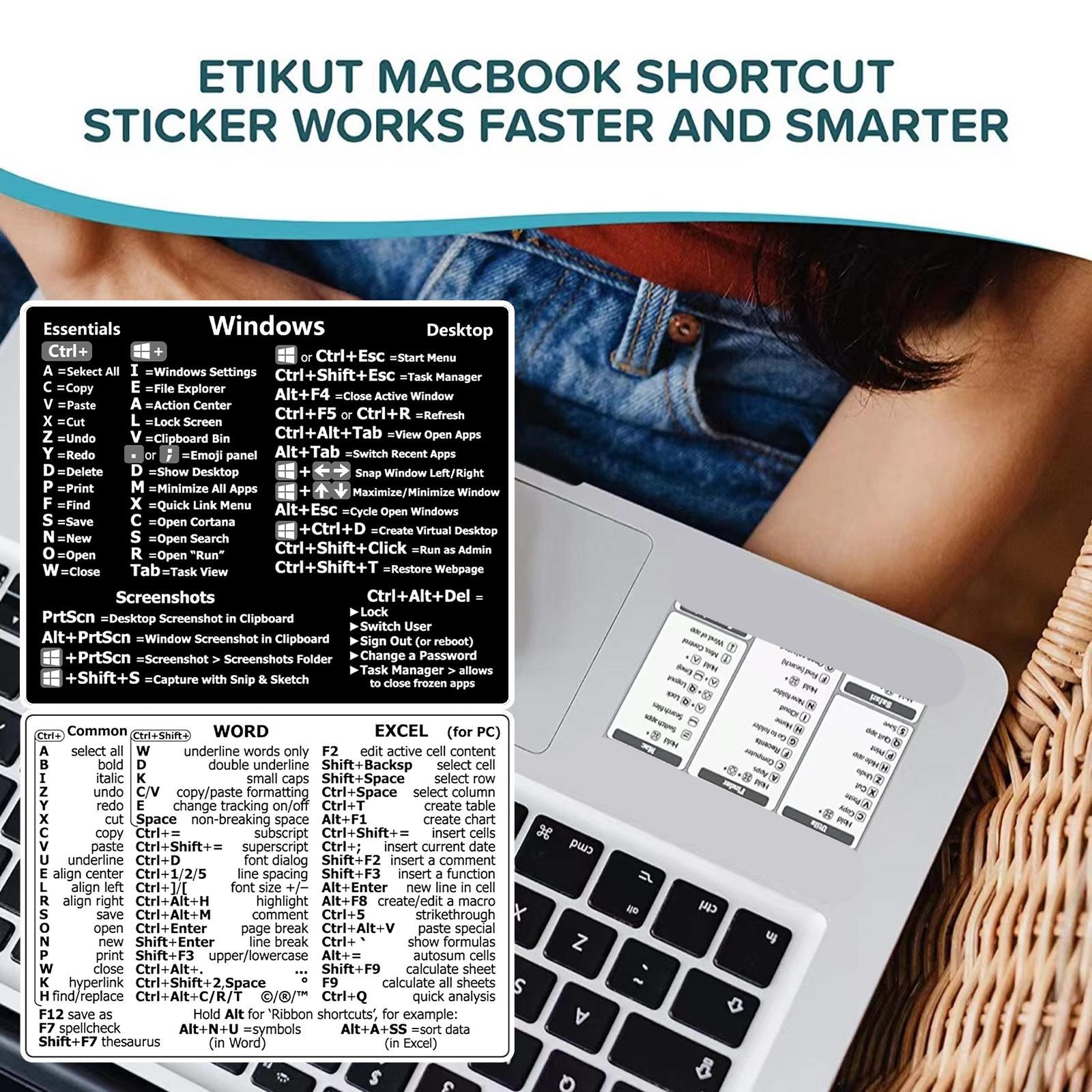 Autocollant de raccourci de clavier Hotkey pour PC Windows, adhésif de référence pour Apple MacPhotoshop Desktop pour Windows ou Word Excel