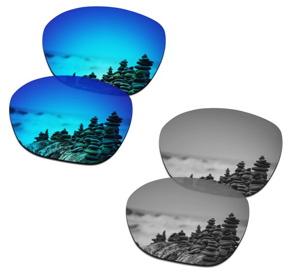 SmartVLT Replacement Lenses Polarized for Oakley Overtime Sunglasses - Multiple Pairs Packed: Blue and Silver Mirr