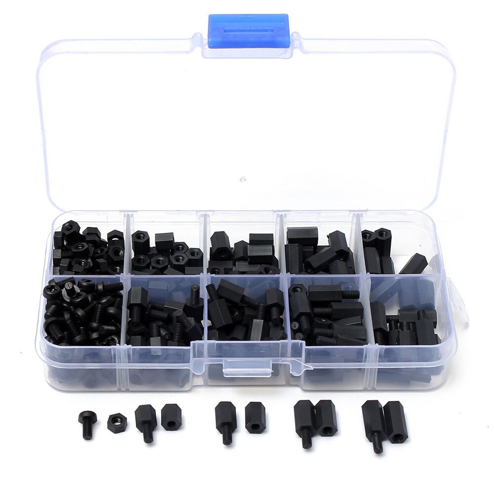 Black Nylon PCB Standoff Spacer Hex Screw Nut Assortment Kit Box Sets