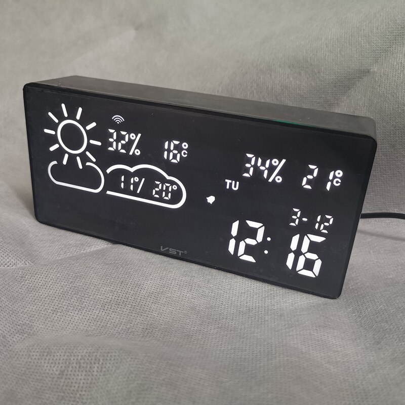 Alarmklokke wifi verdens tid værmelding temperatur og fuktighet app smart trådløs tilkobling ledet stille slumre elektronisk