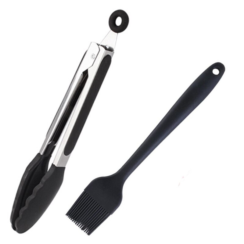 3pcs-black-silicone-oil-basting-brush-bbq-tongs-se-grandado
