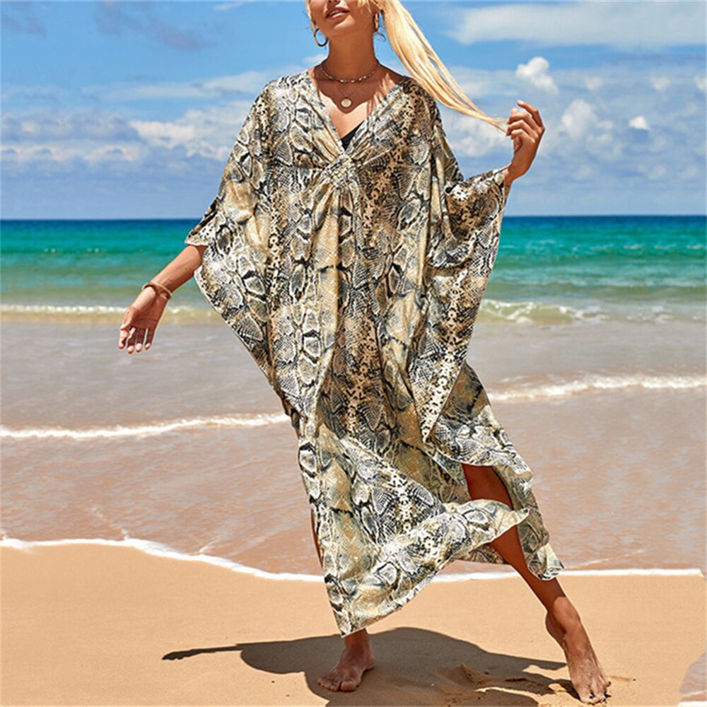 2022 Kaftan Strand Zebra Print Snakeskin Badpak Cover Up Kimono Plage Strand Gewaad Femme Lange Jurk Sarong Jurk Beachwear: ZS1770-3