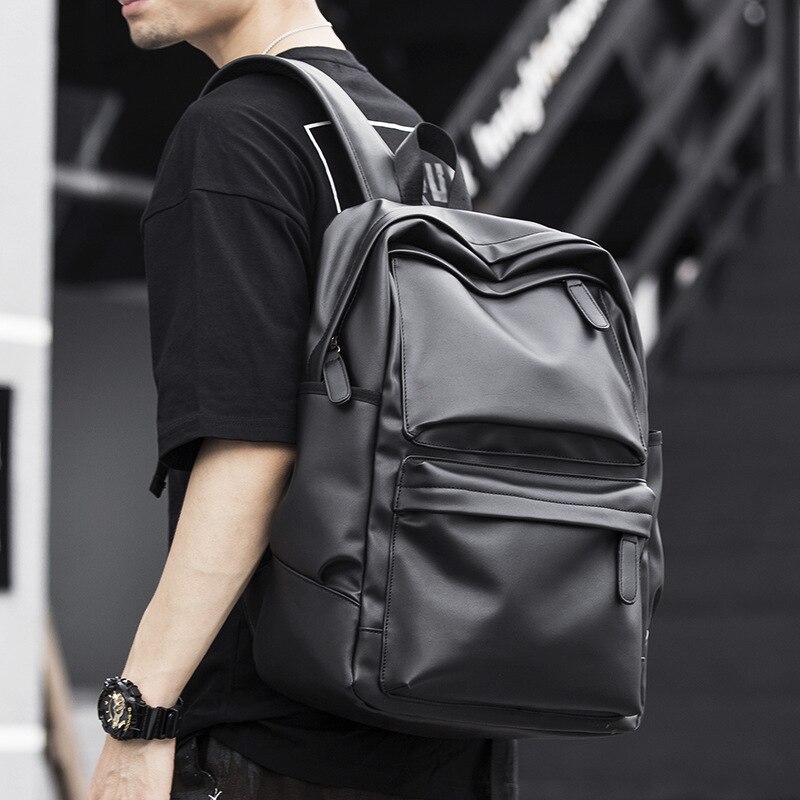 Mannen Lederen Rugzakken Zwart Schooltassen Voor Tieners Jongens College Boekentas Laptop Rugzakken Reistassen Mochila Masculina: Default Title