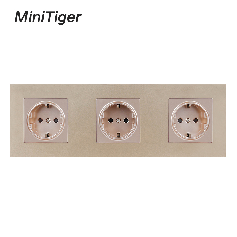 Minitiger White Wall PC Panel 3 Way Power Socket Plug Grounded, 16A EU Standard Electrical Triple Outlet 258mm * 86mm