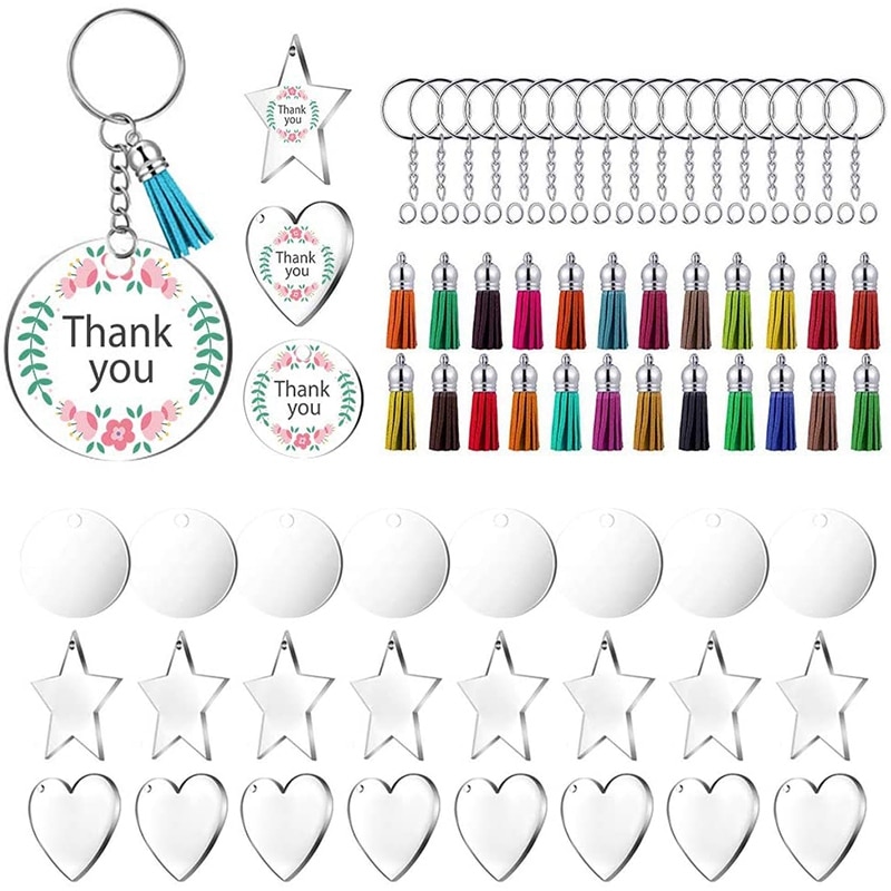 72 Pieces Acrylic Transparent Discs,Blanks Charms and Tassel Pendants, Keyring with Chain for DIY Crafts Jewelry Making: Default Title