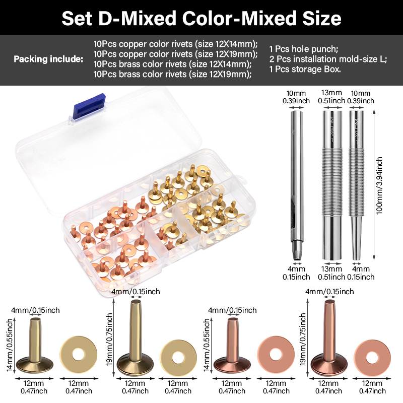 WUTA 43 Pcs Pure Copper Rivets and Burrs,4 Sizes Set Solid Brass Studs Setting Tool for Belts Wallets Collars Leather DIY Craft: Antique Zinc