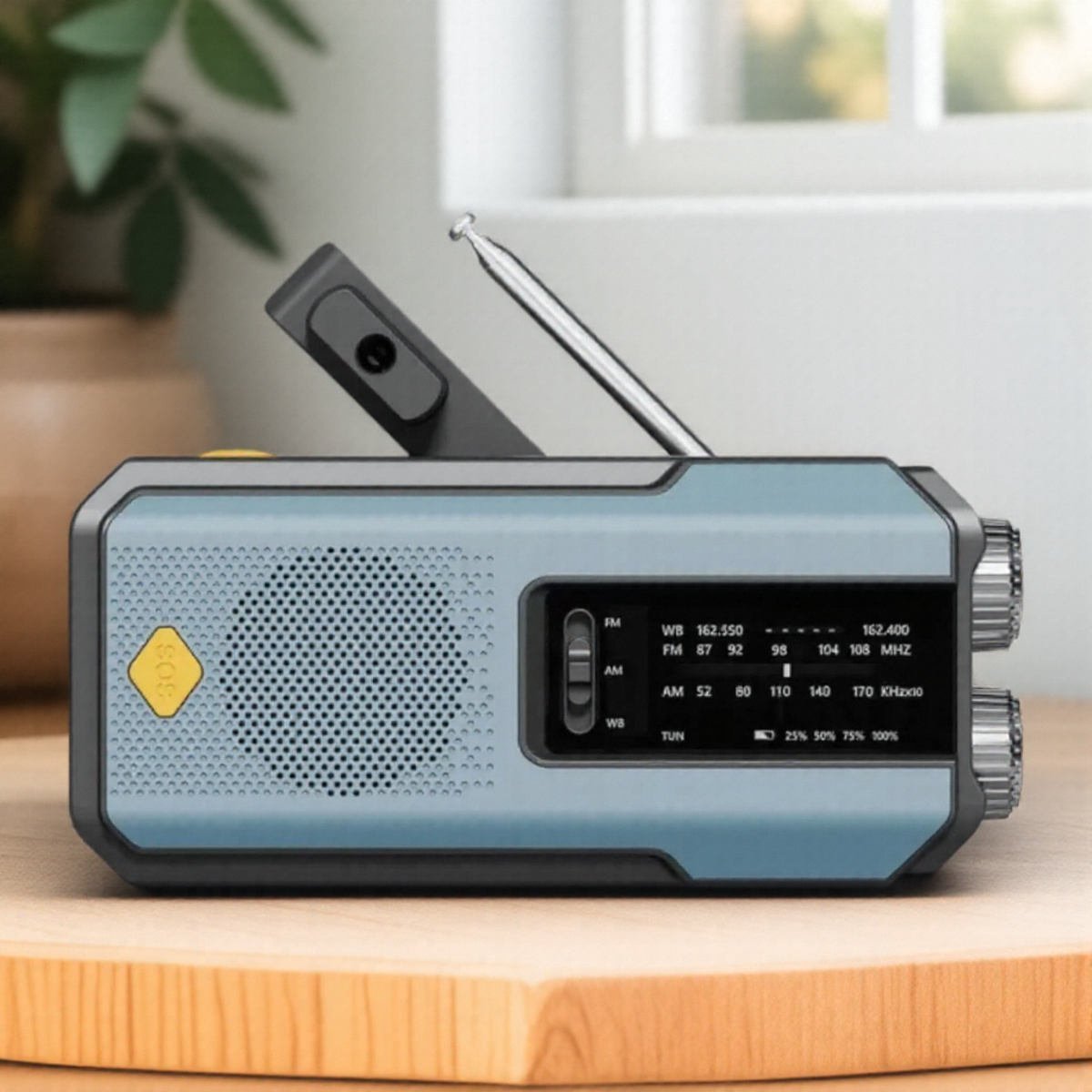 Radio pogodowe Awaryjne wielofunkcyjne radio FM AM WB Korba ręczna Solar USB Ładowanie 2000mAh Power Bank Latarka LED: Niebieski