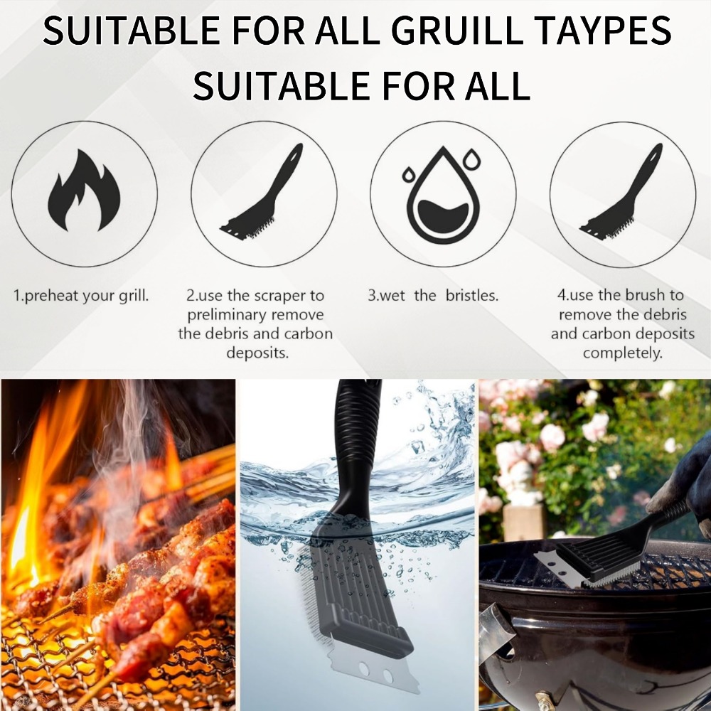 Stainless Steel Wire Cleaning Brush Multifunctional Outdoor Home Barbecue Stove Cleaning Brush 2-in-1 Grill Rack Cleaning Tools