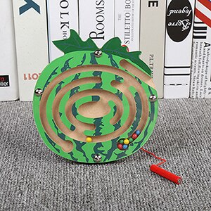 Children Magnetic Maze Toy Kids Wooden Puzzle Game Toy Kids Early Educational Brain Teaser Wooden Toy Intellectual Jigsaw Board: Green Watermelon