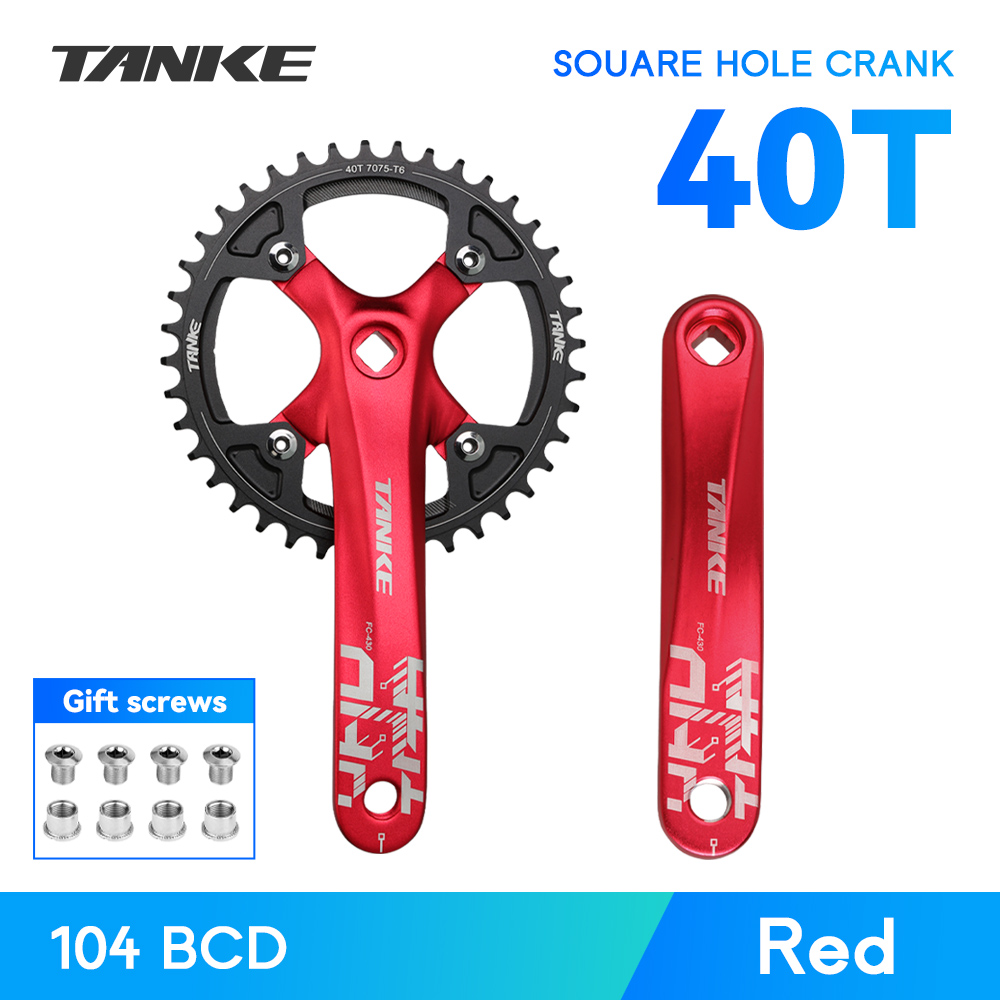 TANKE vélo manivelle trou carré pignon 104BCD 170mm rouge noir manivelle ronde 32/34/36/38/40/42/44T plateaux étroits vtt pédalier: Rose