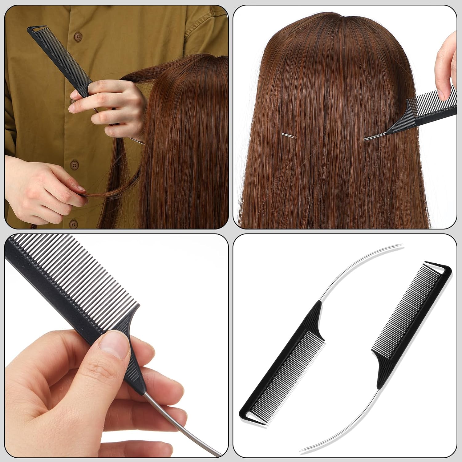 Peine de cola curvada puntiaguda para estilismo del cabello, Color caramelo , para partición de peluca, tinte para el cabello trenzado y herramienta para el cabello, 6 uds.