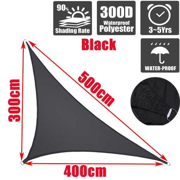 300d sorte vanntette oxford hagemarkiser skygge seilduk rett trekant solskjerming uv beskyttelse utendørs camping lysthus kalesje: 300 x 400 x 500cm