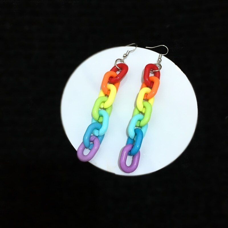 CHUHAN Punk Hiphop Acrylic Rainbow Chain Earrings Fun Cool Dangle Earrings for Girls Women Earrings for Women