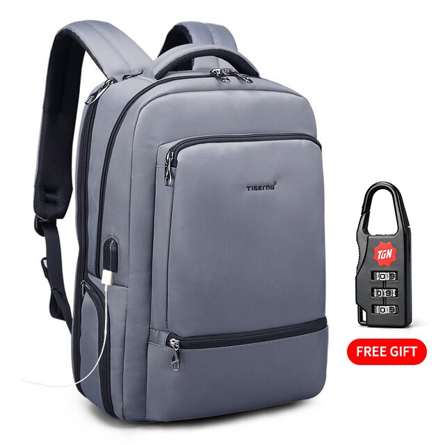 Tigernu Anti theft 15.6&quot;Laptop USB Charging Women Backpack Waterproof Travel Solid Mochila Women Large Capacity Schoolbag Female: Grey