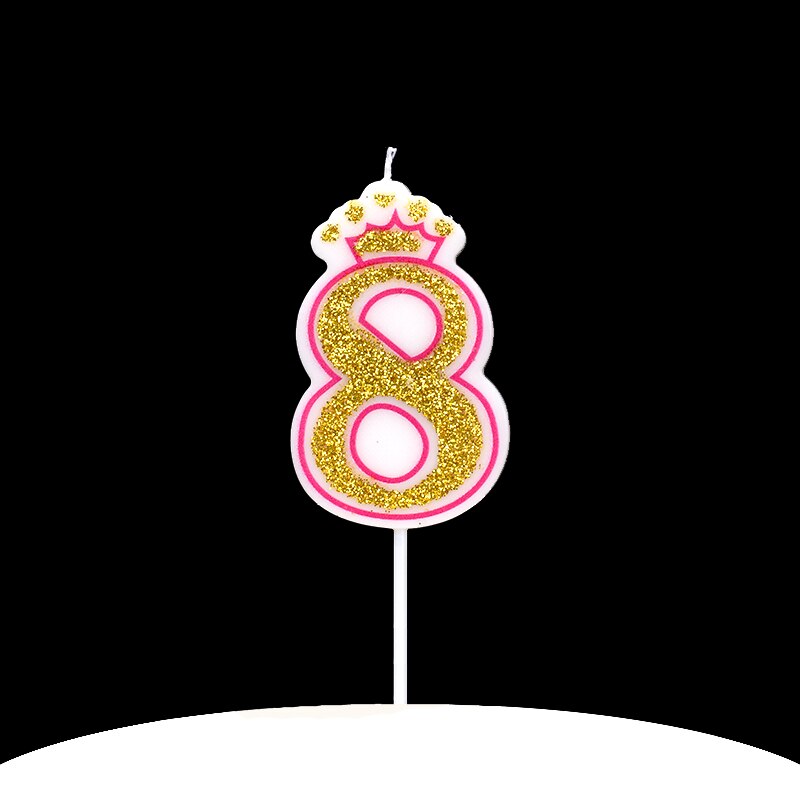 Cakelove 1Pcs Shinning Gold Pink/Blue Happy Birthday Number Candles 0-9 for Kids Adult Girls Birthday Party Crown Candles Cake: pink 8