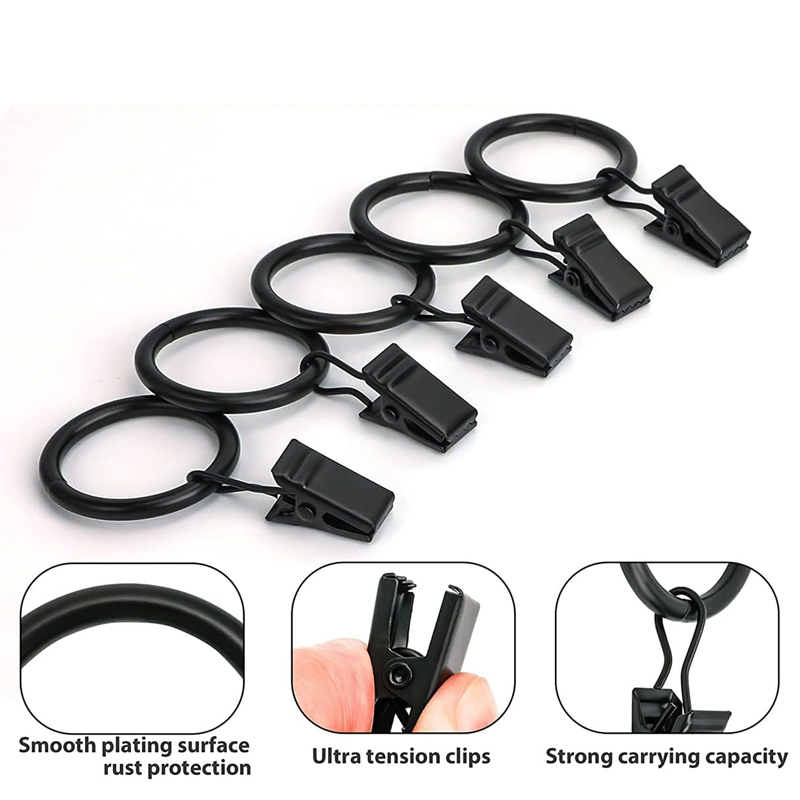 Metal Curtain Rings Clip Drapery Hanger Hooks for Hanging Hat Photo Home Bedroom Bathroom Decorative Shower Curtain Rod Clips