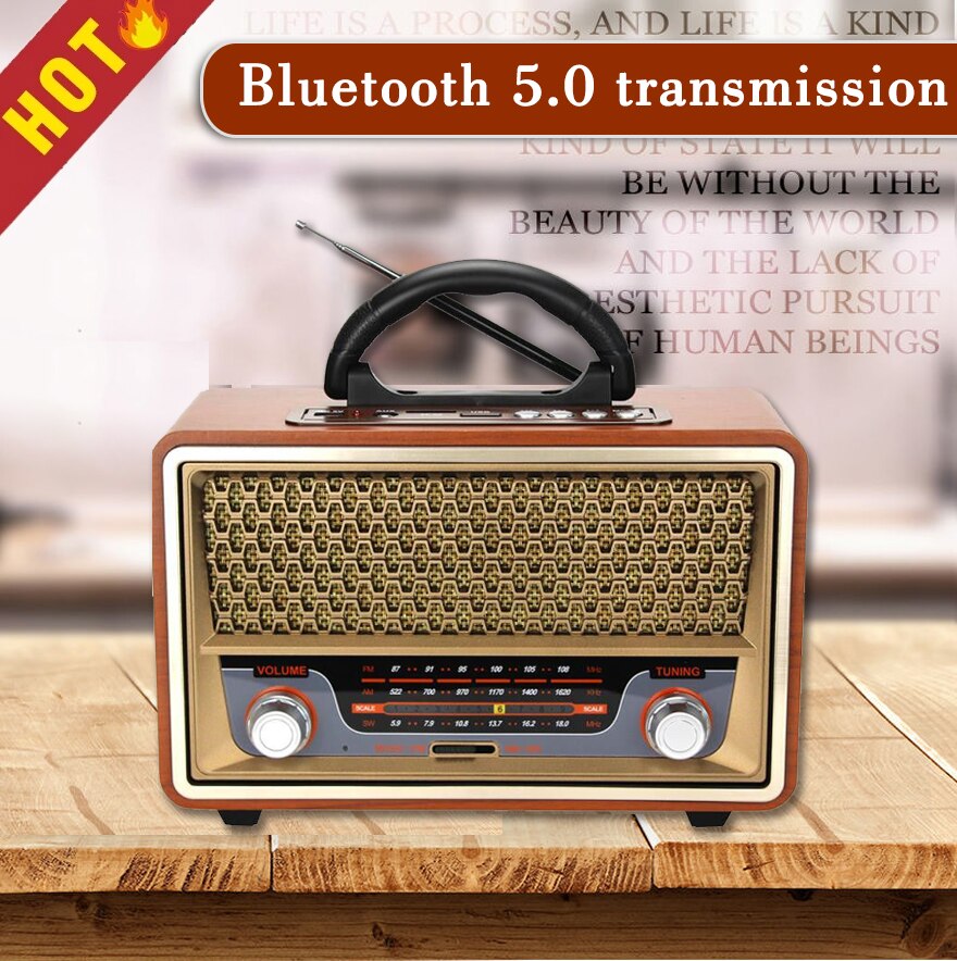 Retro portable wooden radio music player AM/FM/SW multifunctional high bluetooth speaker subwoofer card audio caixadesom