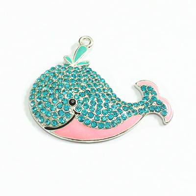 (Escolha a Cor do Primeiro) 50mm * 40mm 10 pçs/lote Baleias Pingentes de Strass: Blue With Pink