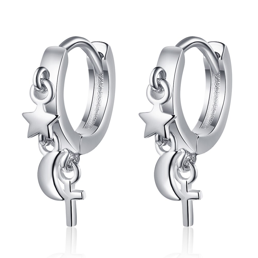 Nehzy 925 Sterling Zilveren Vrouw Mode Sieraden Eenvoudige Star Moon Cross Gouden Zilveren Oorbellen: 672