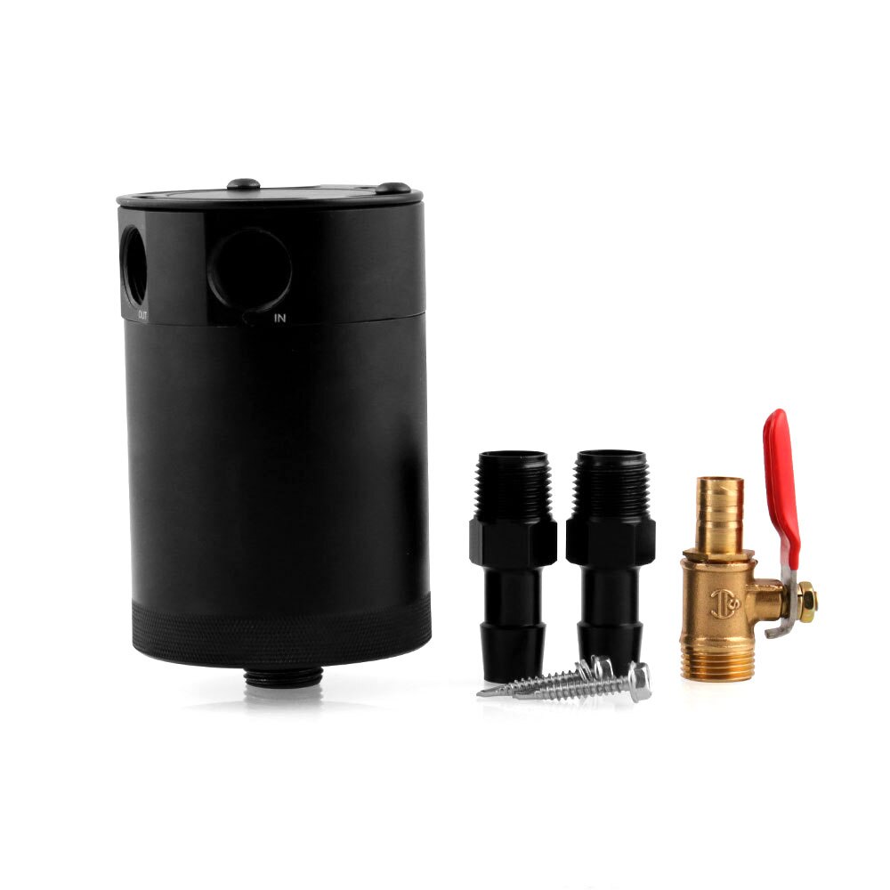 La captura de aceite puede tanque para coche 2 / 3 Puerto extraíble con válvula de combustible separador de aceite de aire de desconcertado de aluminio transpirable hervidor de agua: Negro