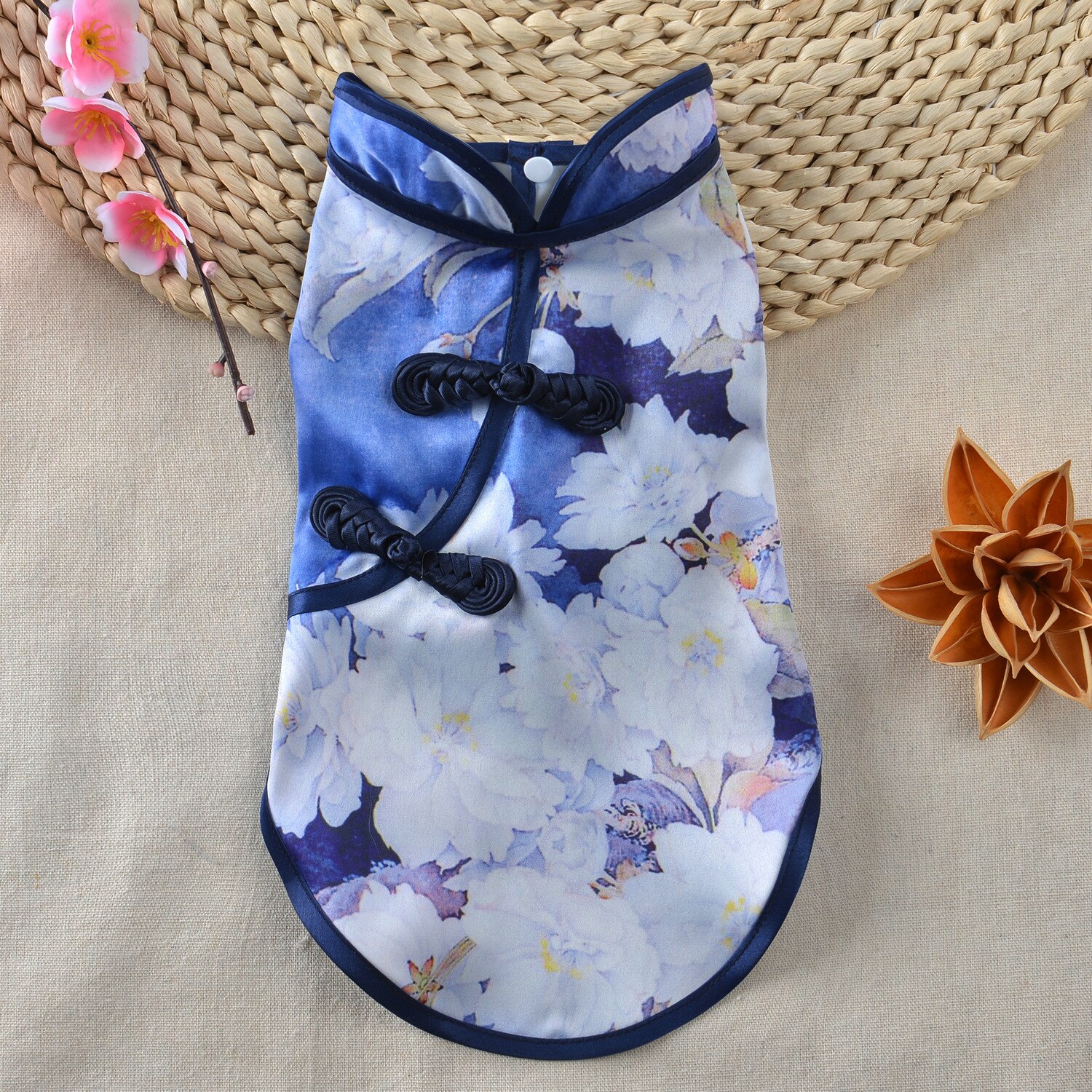 Haustier Neue Chinesischen Stil Frühling Sommer Kleid Cheongsam Felsen Hund Teddy Bomei retro Tinte Malerei Kleine Hund Allgemeine Kleidung: Kirsche blüht / L