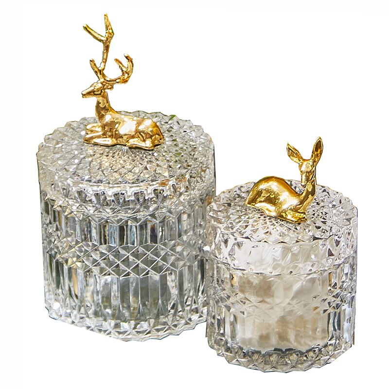 Glass Storage Jars Tea Canister Candy Pot Golden Deer Decorative Storage Jar with Cover Spice Organizer Box Kitchen Supplies