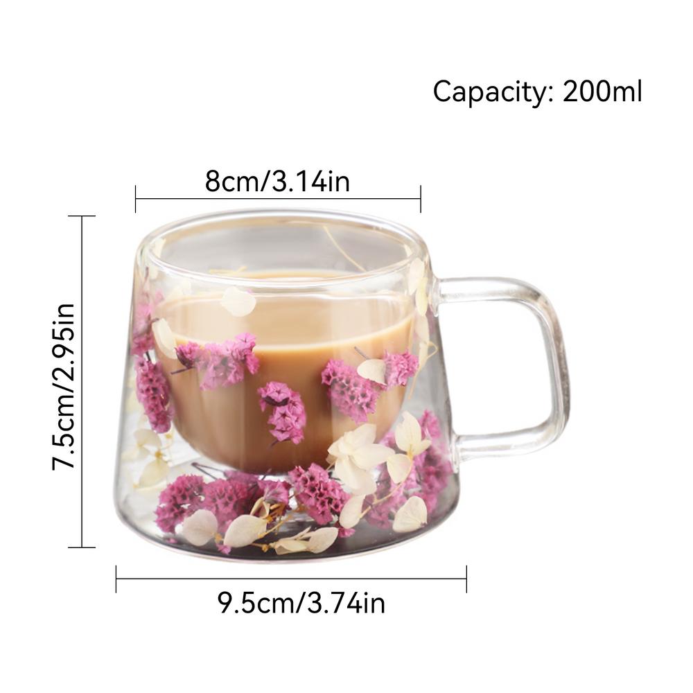 Dubbelwandige glazen koffiemok geïsoleerde bloem glazen espressokopje heldere melkbekers vulling gesimuleerde bloemen theekopje sap waterbeker