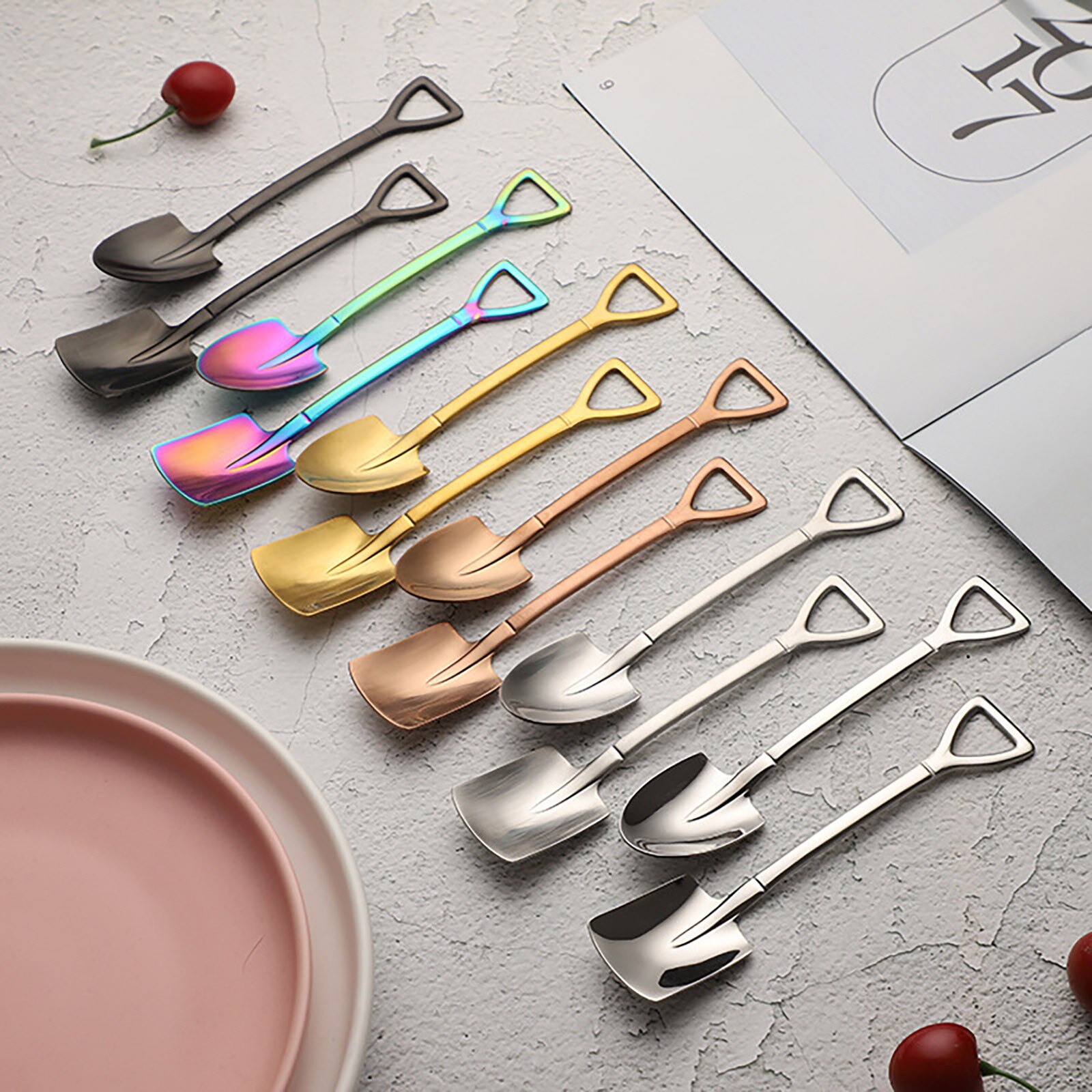 1pc Stainless Steel Coffee Spoon For Tea Kitchen Gadget And Accessories Silver Gold Color Dessert Spoon Christmas 421#G