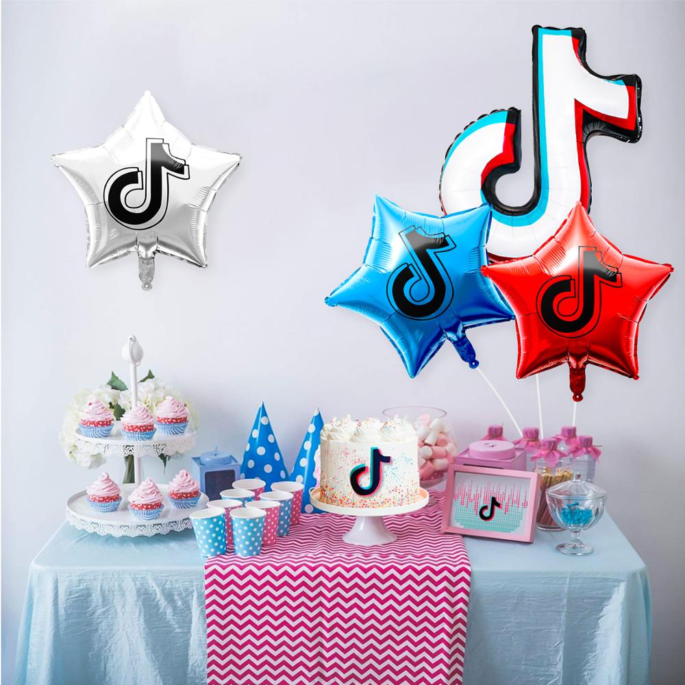 5PCS Party Balloons TIK Theme TOK Foil Music Note Balloons Birthday Party Sofa Door Decor Party Supplies Balloons for Fans