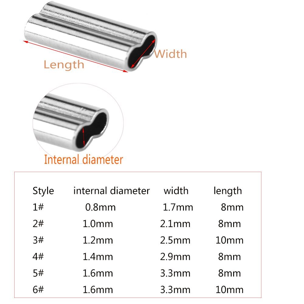 100 Pcs Stainless Steel Double Oval Copper Pipe Durable Fishing Line Crimping Sleeves Tube Connector Wire Tube Fishing Tackles