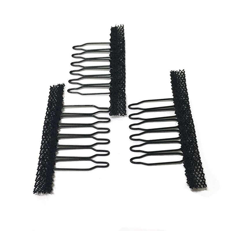 Black 6-teeth Stainless Steel Wig Combs Clip Snap For Full Lace Wig Caps/Hair Weft/Hair Extensions