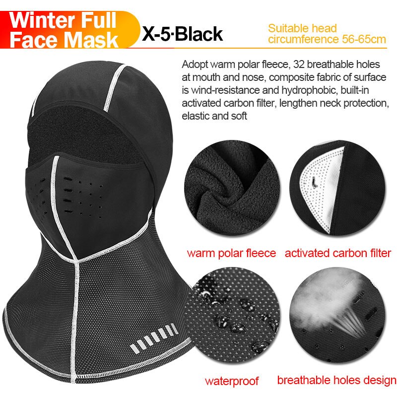INBIKE Winter Cycling Face Mask Bicycle Cap Ski Bike Scarf Face Thermal Fleece Snowboard Shield Hat Motorcycle Warm Headwear X-5: Black