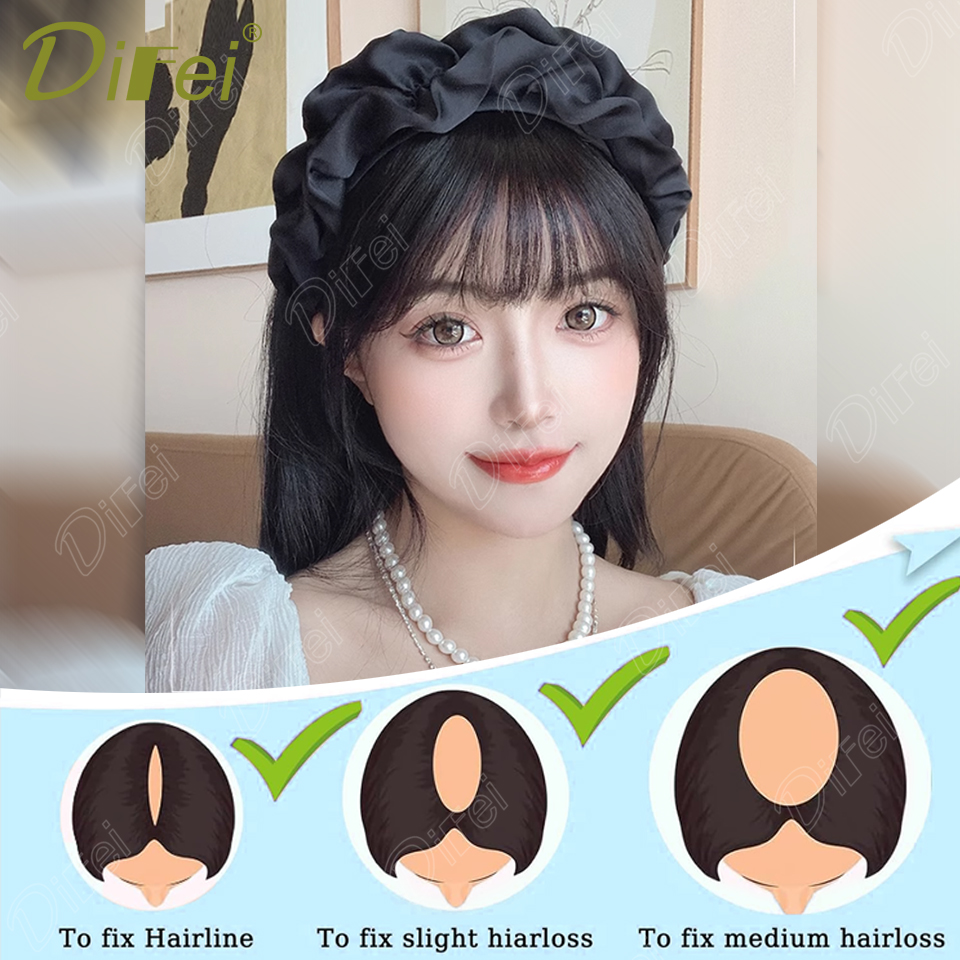 Headband Bangs One Wig Synthetic Wig Black Headband Style with Straight Bangs Hair Suitable for Women Autumn Festival Daily Wear