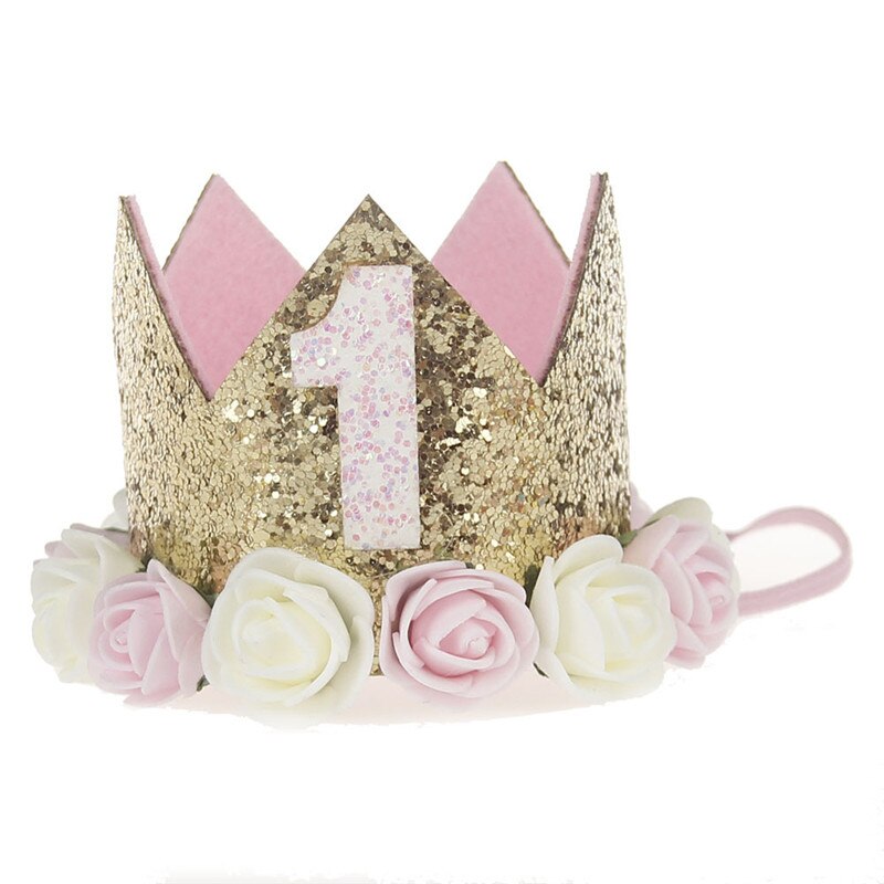 Kunstig delikat mini filt glitter krone med blomster pandebånd til fødselsdagsfest diy tøj hår dekorative tilbehør: 1