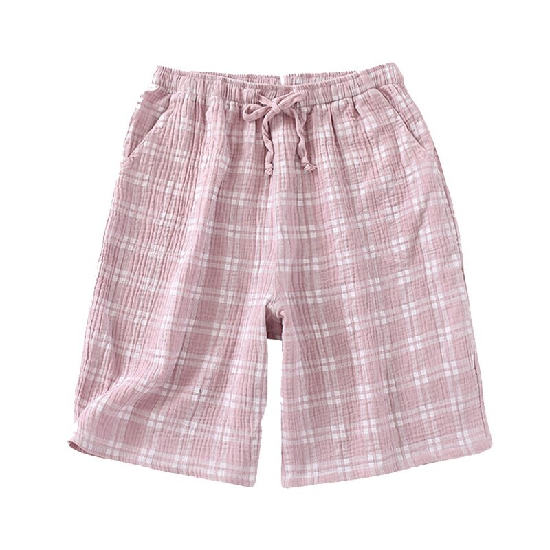 KANCOOL – short à carreaux en coton doux pour hommes, bas de pyjama décontracté pour la maison, vêtements de nuit, été: pink / Asian Size XL
