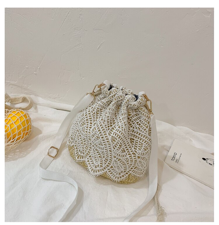 Frauen Böhmen Stroh Tasche Woven Rattan Handtasche Crossbody Sommer Strand Schulter Tasche: Hellgrau