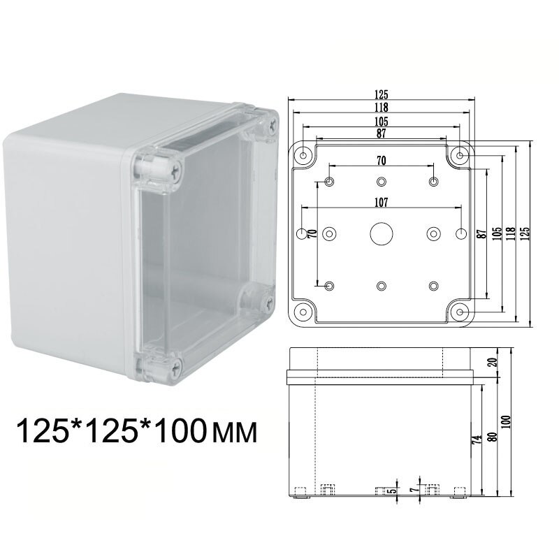 Waterproof Plastic Junction Box Transparent Cover Enclosure Electronic Instrument Housing Case Outdoor Project Distribution Box: 125x125x100mm